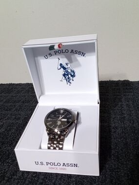 U.S. Polo Assn. Men's Silver-Tone Watch with Black Dial